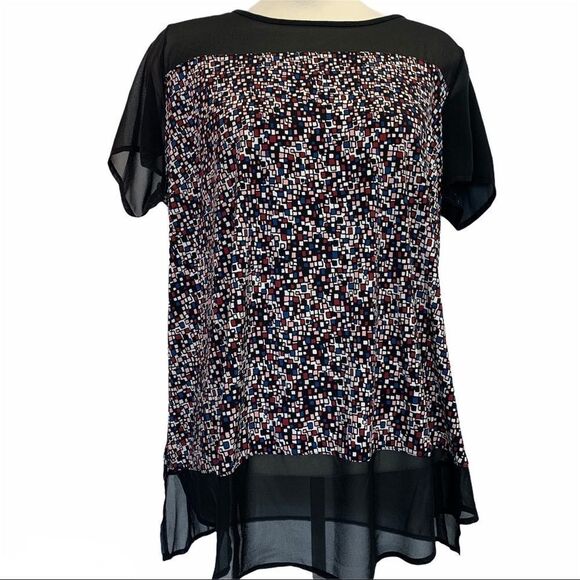 Vince Camuto 'Mosaic Flutter' Mixed Media Top Sz1X - Picture 5 of 11